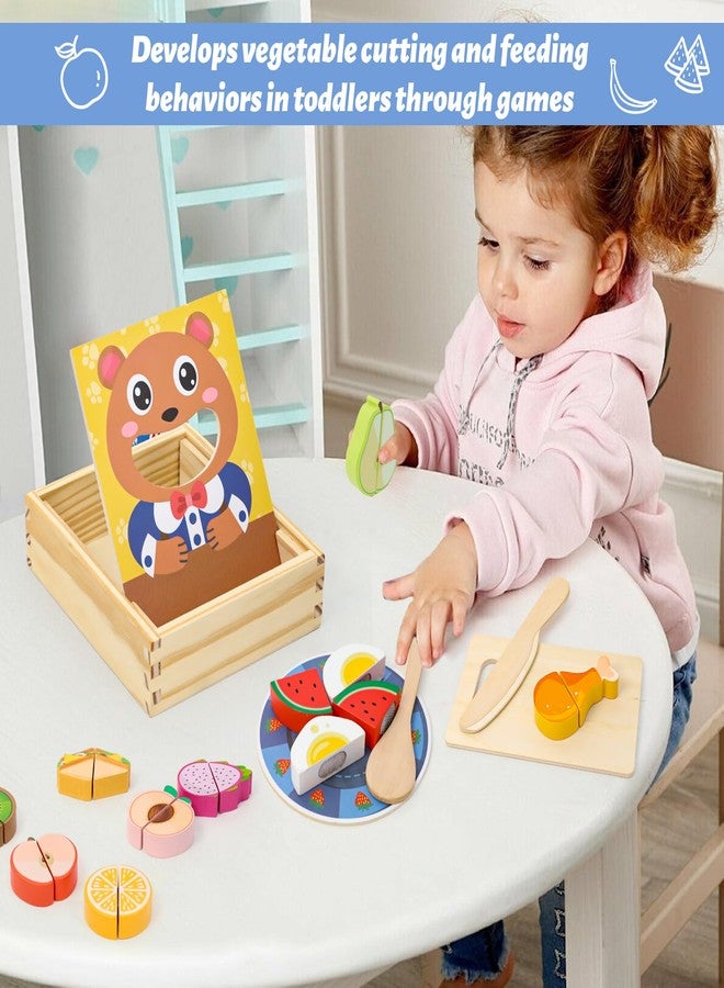 XPIY Wooden Baby Feeding Toy-Montessori Pretend Play Food Set for Toddlers 1-3 Safe Non-Toxic Wooden Cutting Food Toy Fruits Vegetables Perfect for Play Kitchen Food Pretend Play for Kids Boy Girl Gift - Image 2